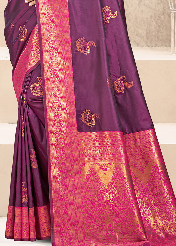 Wine Dupion Silk Saree With Blouse Piece