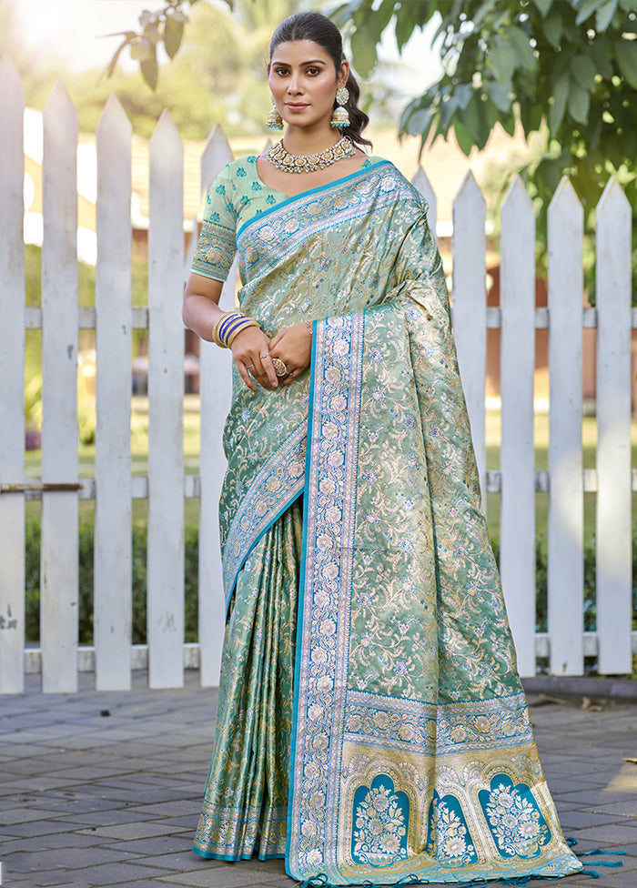 Green Spun Silk Saree With Blouse Piece