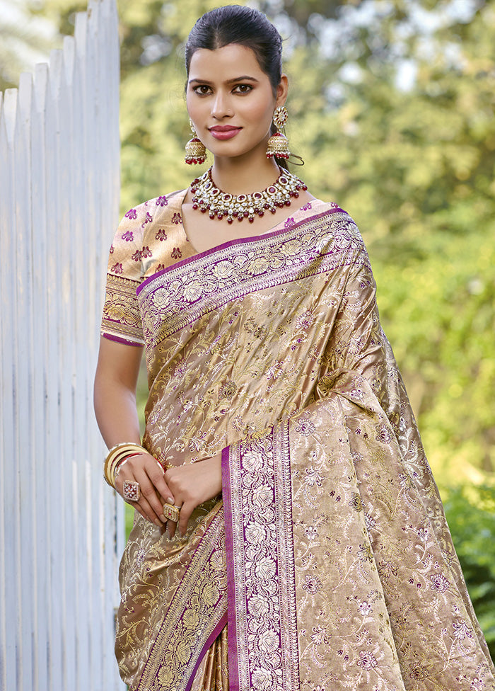 Cream Spun Silk Saree With Blouse Piece