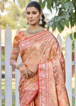 Peach Spun Silk Saree With Blouse Piece