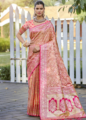 Peach Spun Silk Saree With Blouse Piece