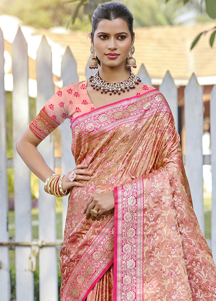 Peach Spun Silk Saree With Blouse Piece