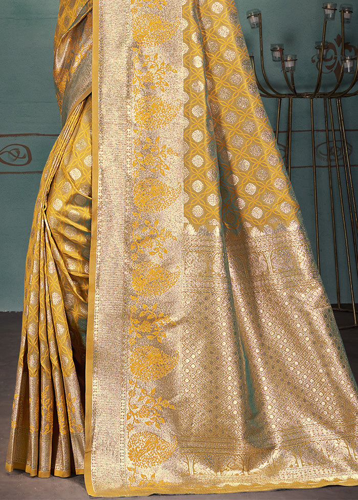 Mustard Spun Silk Saree With Blouse Piece