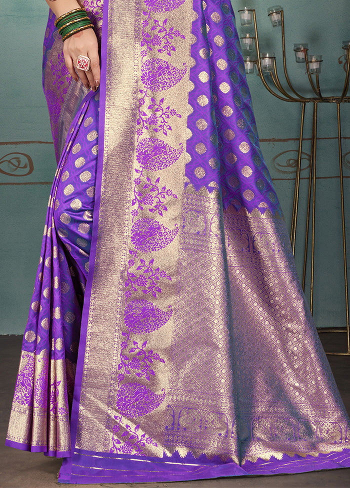 Violet Spun Silk Saree With Blouse Piece