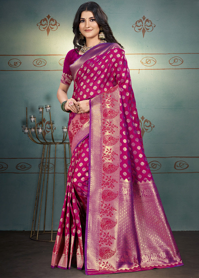 Magenta Spun Silk Saree With Blouse Piece