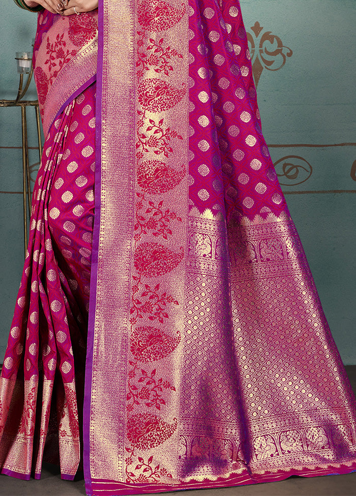 Magenta Spun Silk Saree With Blouse Piece