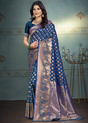 Blue Spun Silk Saree With Blouse Piece