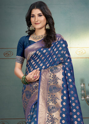 Blue Spun Silk Saree With Blouse Piece