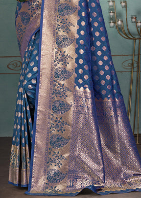 Blue Spun Silk Saree With Blouse Piece