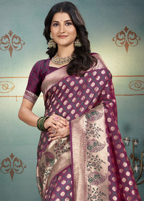 Purple Spun Silk Saree With Blouse Piece