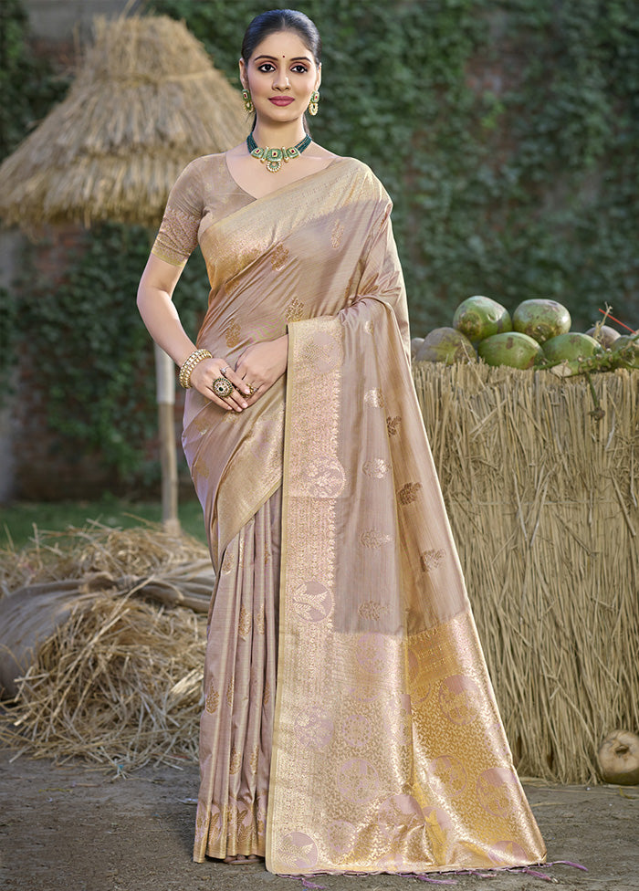 Beige Spun Silk Saree With Blouse Piece