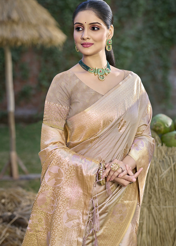 Beige Spun Silk Saree With Blouse Piece