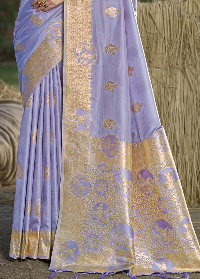 Purple Spun Silk Saree With Blouse Piece