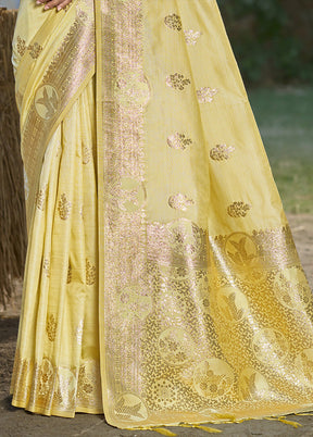 Yellow Spun Silk Saree With Blouse Piece