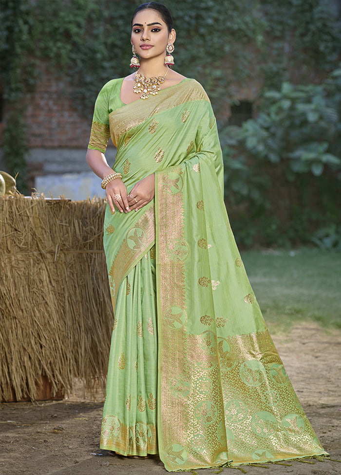 Light Green Spun Silk Saree With Blouse Piece