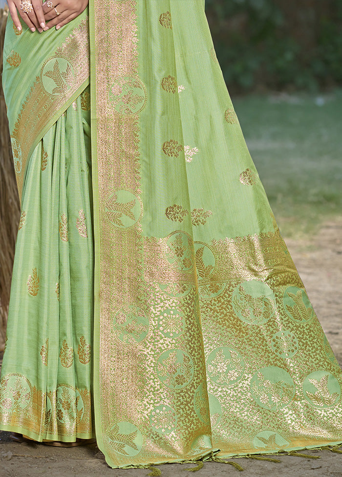 Light Green Spun Silk Saree With Blouse Piece