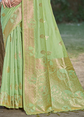 Light Green Spun Silk Saree With Blouse Piece