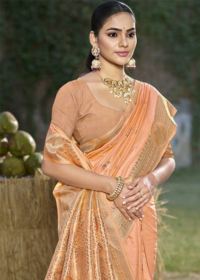 Orange Spun Silk Saree With Blouse Piece