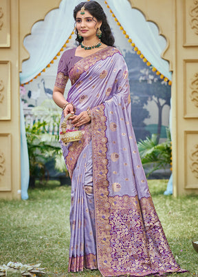 Purple Spun Silk Saree With Blouse Piece