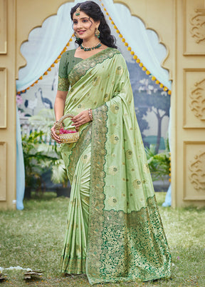 Light Green Spun Silk Saree With Blouse Piece