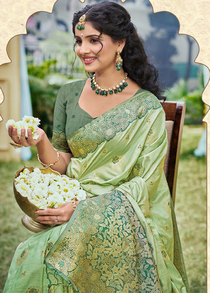 Light Green Spun Silk Saree With Blouse Piece