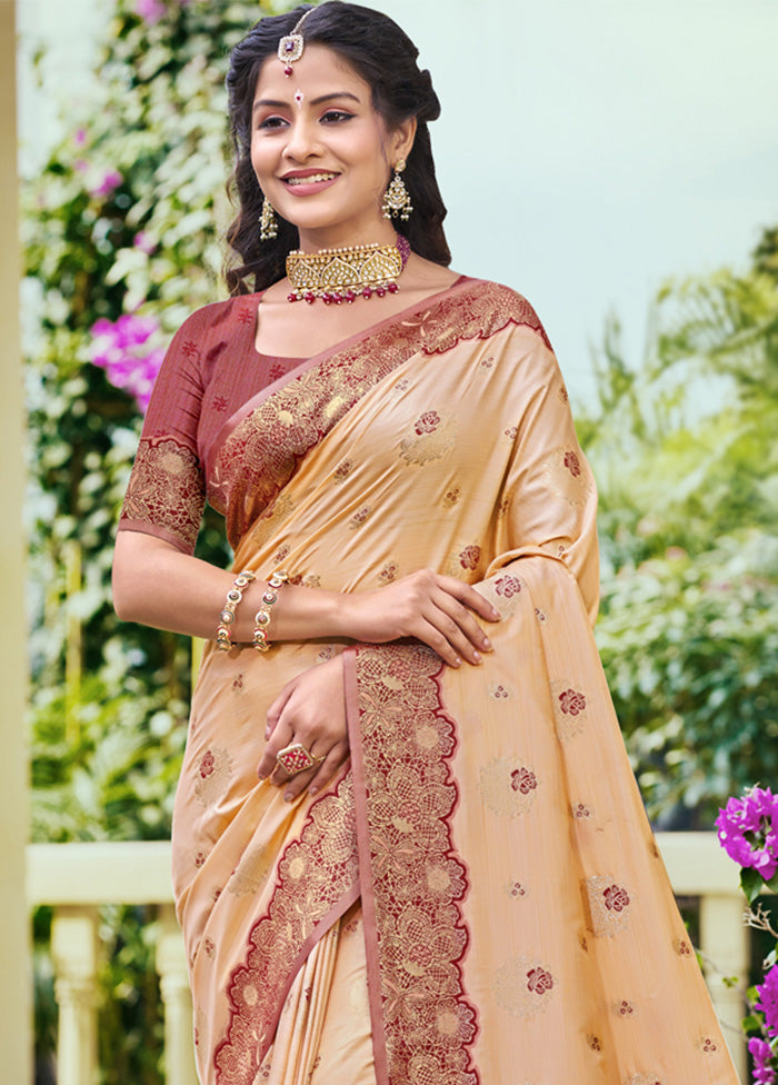 Peach Spun Silk Saree With Blouse Piece