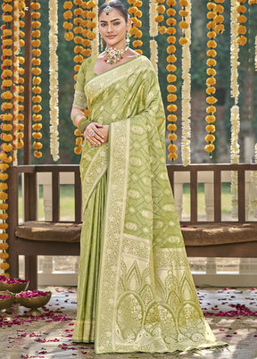 Light Green Satin Silk Saree With Blouse Piece