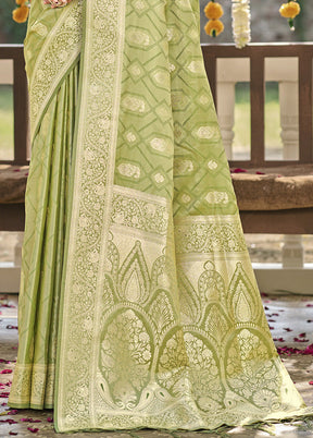 Light Green Satin Silk Saree With Blouse Piece