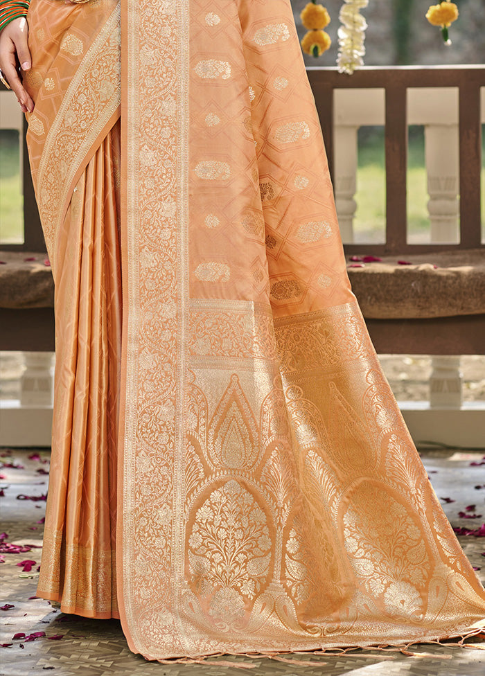 Orange Satin Silk Saree With Blouse Piece