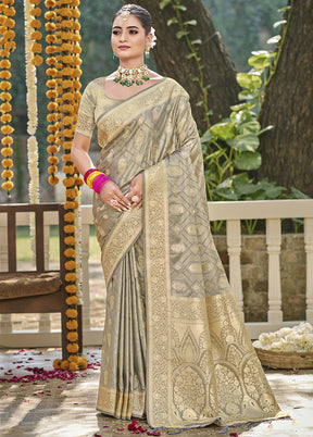 Grey Satin Silk Saree With Blouse Piece