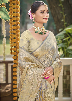 Grey Satin Silk Saree With Blouse Piece