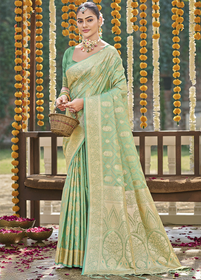 Light Green Satin Silk Saree With Blouse Piece