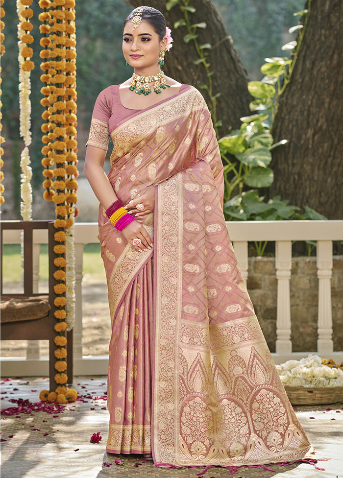 Pink Satin Silk Saree With Blouse Piece