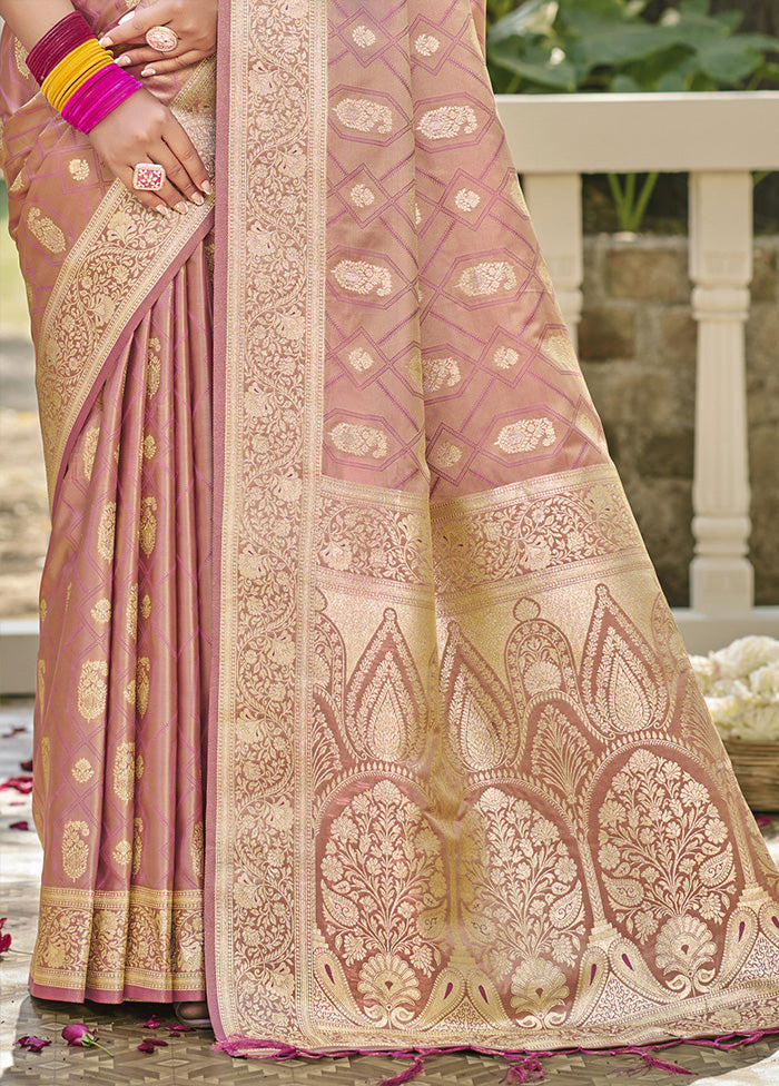 Pink Satin Silk Saree With Blouse Piece