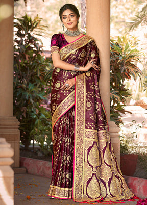 Wine Dupion Silk Saree With Blouse Piece