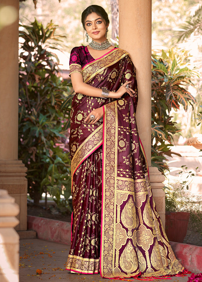 Wine Dupion Silk Saree With Blouse Piece