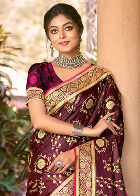 Wine Dupion Silk Saree With Blouse Piece