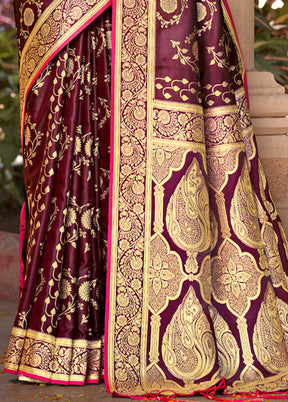 Wine Dupion Silk Saree With Blouse Piece