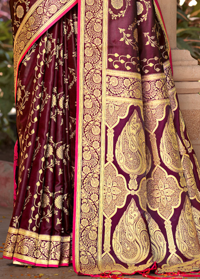 Wine Dupion Silk Saree With Blouse Piece