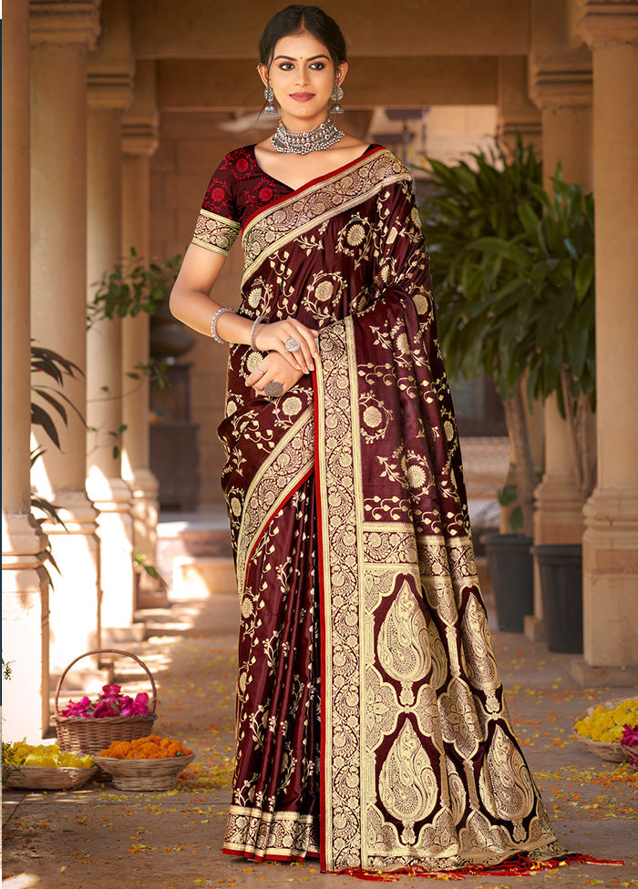 Maroon Dupion Silk Saree With Blouse Piece