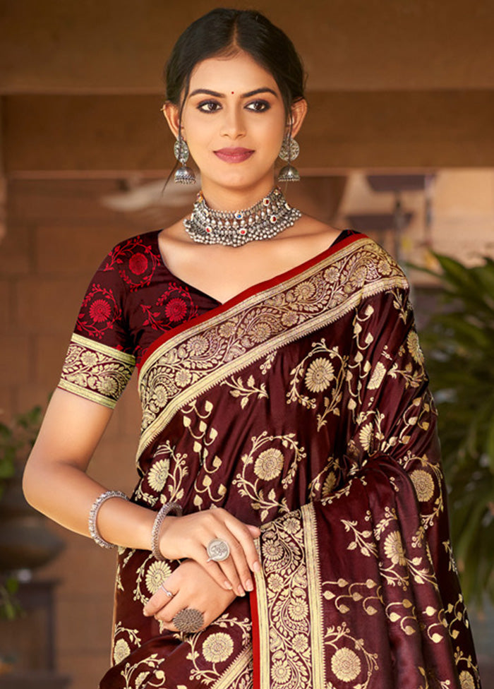 Maroon Dupion Silk Saree With Blouse Piece