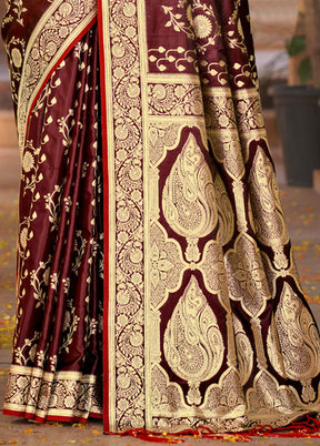 Maroon Dupion Silk Saree With Blouse Piece