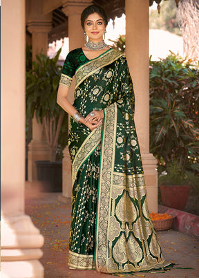 Green Dupion Silk Saree With Blouse Piece