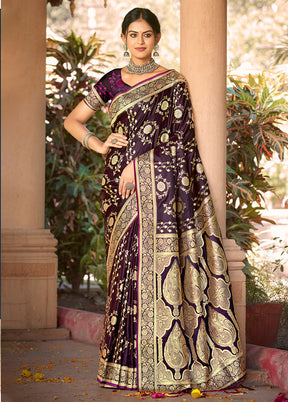 Purple Dupion Silk Saree With Blouse Piece