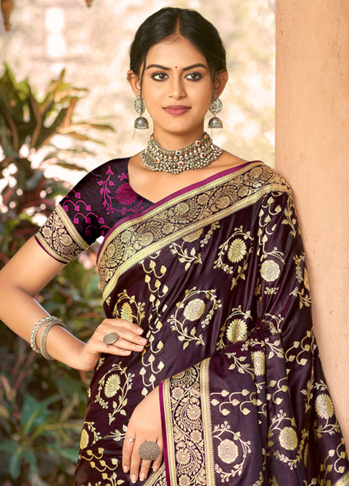 Purple Dupion Silk Saree With Blouse Piece