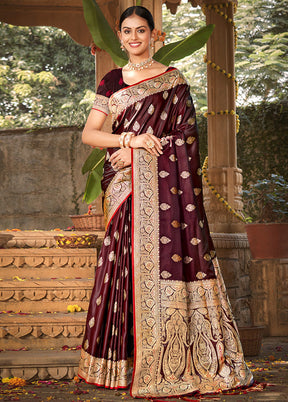 Maroon Dupion Silk Saree With Blouse Piece