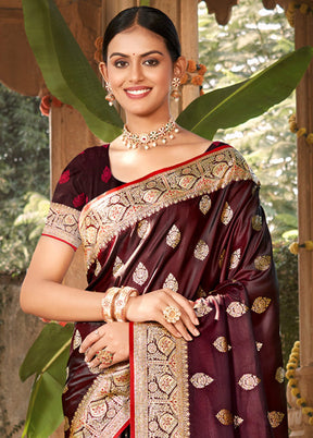 Maroon Dupion Silk Saree With Blouse Piece