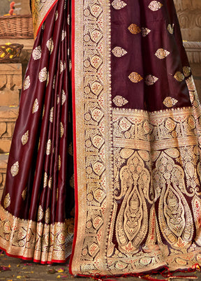 Maroon Dupion Silk Saree With Blouse Piece