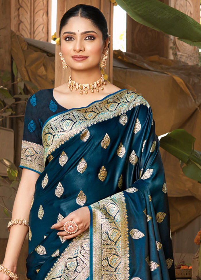 Navy Blue Dupion Silk Saree With Blouse Piece