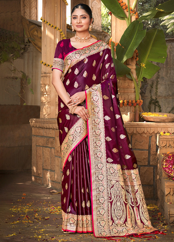 Wine Dupion Silk Saree With Blouse Piece